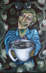 cartoon man who drank too much coffee