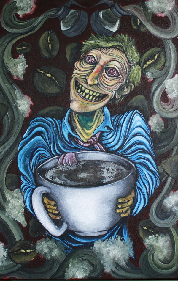 cartoon man who drank too much coffee